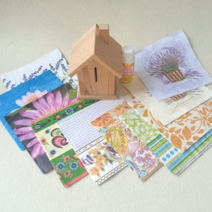 Zestaw do decoupage - skarbonka,  modge podge 3w1 i 10 serwetek gratis
